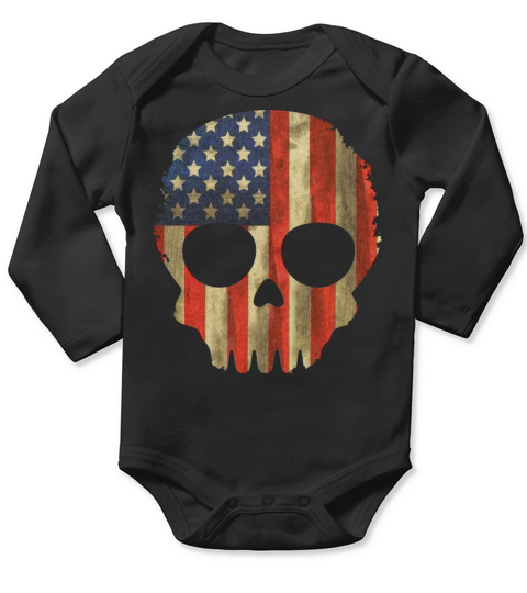 vintage skull flag us Long Sleeve Baby One-Piece