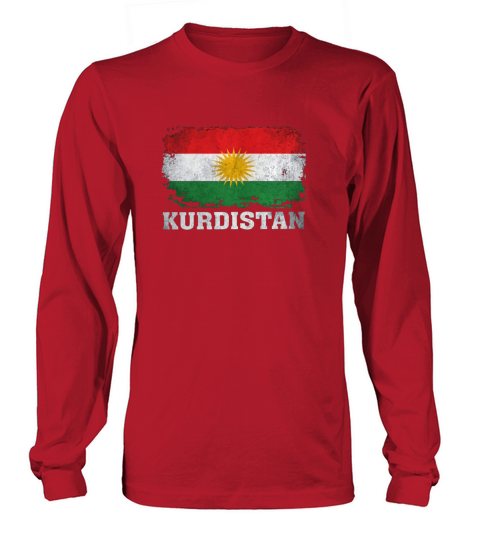 Drapeau kurde du Kurdistan T-shirt à l&#39;aspect vieilli vieilli Long sleeved Unisex