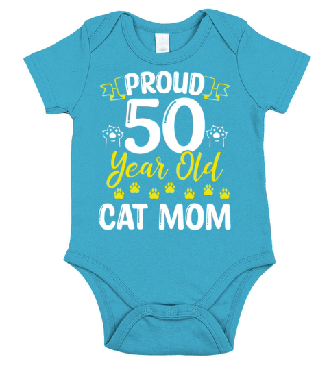 50th Birthday Cat Mother Proud 50 Year Old Cat Mom Short Sleeve Baby One-Piece