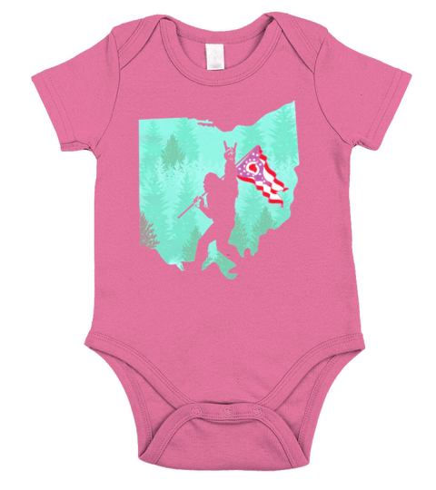 Bigfoot Rock and Roll Ohio Flag in the forest Short Sleeve Baby One-Piece
