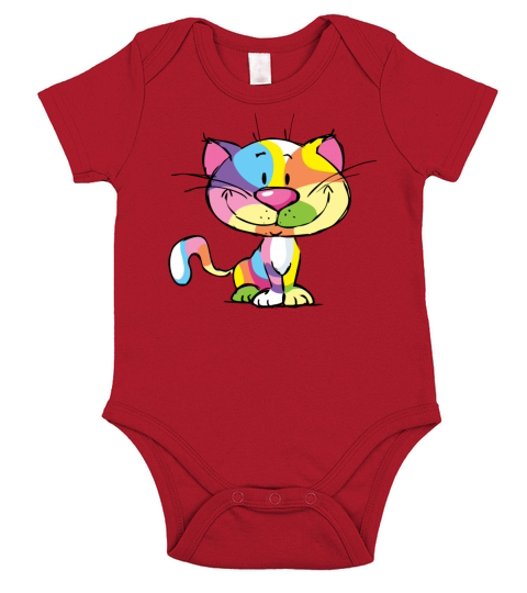 Cute Kitty Cartoon Colorful Pop Art Design Short Sleeve Baby One-Piece