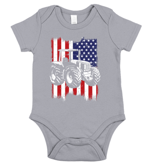Farm Tractor Usa Flag Patriotic Vintage Short Sleeve Baby One-Piece