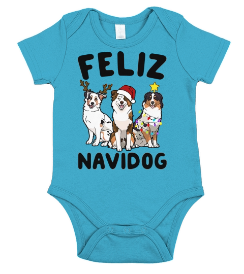 Feliz Navidog Australian Shepherd Dog Christmas Short Sleeve Baby One-Piece