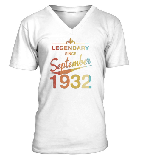 90th Birthday 90 Year Old Born September 1932 Gift V-Neck T-shirt