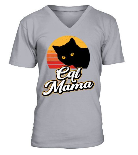 Cat Mama Vintage Eighties Cat Retro Distressed V-Neck T-shirt