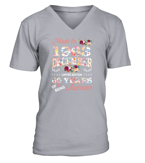 December 1963 Flower 60 Years Of Being Awesome V-Neck T-shirt