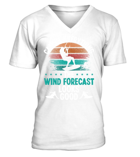 Kitesurfing Vintage Wind Forecast Kiteboarding V-Neck T-shirt