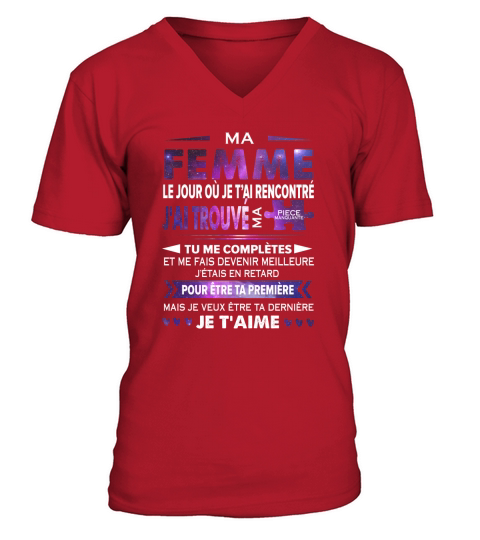 Ma femme le jour ou je t’ai rencontre j’ai trouve ma piece manquate - Coffee Mug (colored) V-Neck T-shirt