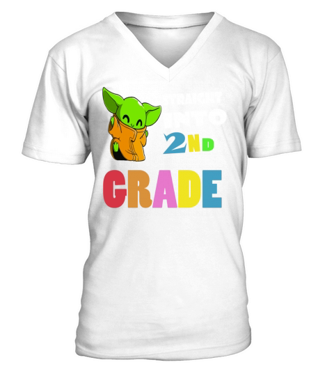 Straight Into 2nd Grade Happy Baby Yoda V-Neck T-shirt