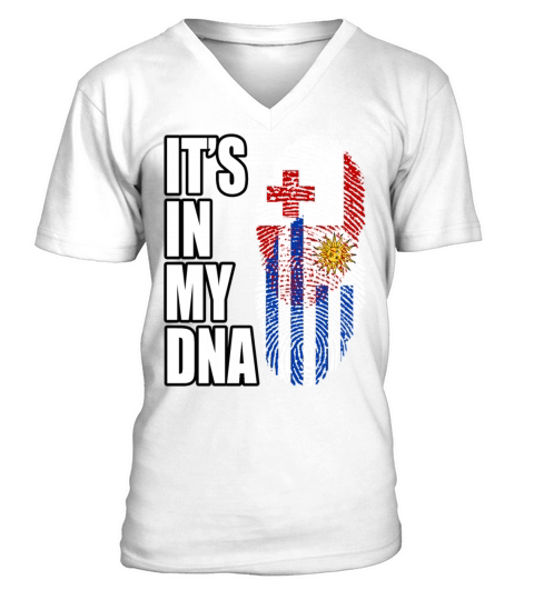 Tongan And Uruguayan Mix Heritage DNA Flag V-Neck T-shirt