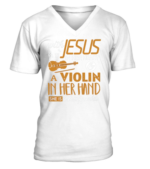 Violin Shirt With Jesus In Her Heart Violinist Gift T-Shirt V-Neck T-shirt