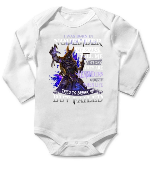 Anubis I Was Born In November My Scars Tell Me A Story They Are Reminders shirt Long Sleeve Baby One-Piece