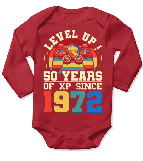 Geek Level 50 1972 50th Birthday Gamer Long Sleeve Baby One-Piece