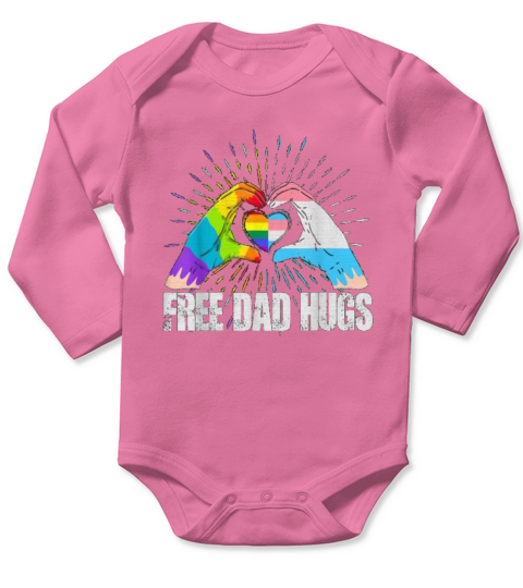 Official Free Dad Hugs Rainbow LGBT Trans Gay Pride Fathers Day Long Sleeve Baby One-Piece