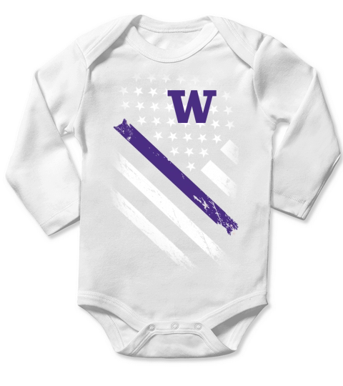 Washington Huskies American Flag Long Sleeve Baby One-Piece