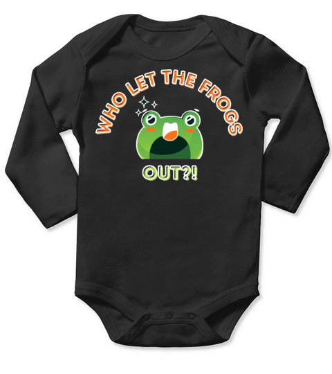 Who Let The Frogs Out Cartoon Amazed Frog Long Sleeve Baby One-Piece