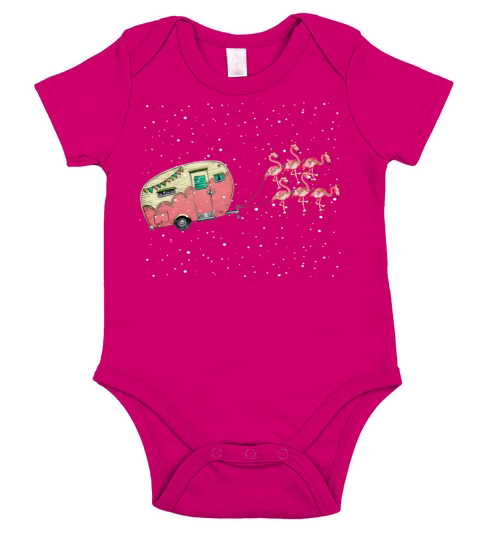 Flamingos Pulling A Camper Funny Christmas Camping Short Sleeve Baby One-Piece