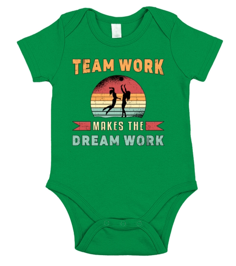 Volleyball Team Work Makes Dream Work Beach Retro Short Sleeve Baby One-Piece