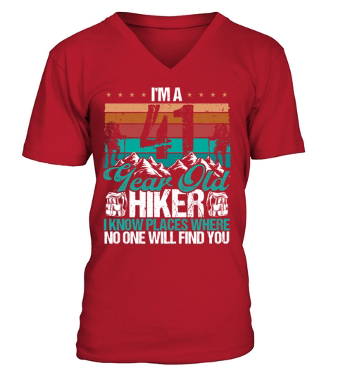 41 Birthday Hikers Vintage Mountains 41 Years Old V-Neck T-shirt