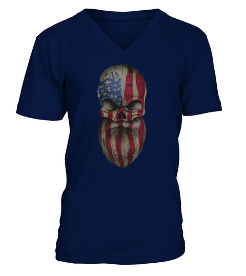 AMERICAN BEARD SKULL V-Neck T-shirt