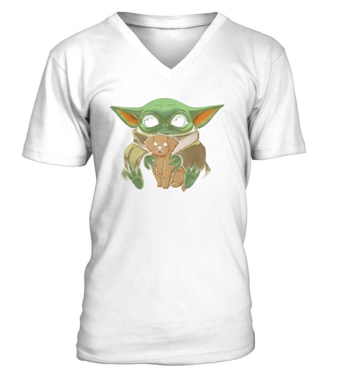 Baby Yoda Hug Golden Retriever V-Neck T-shirt