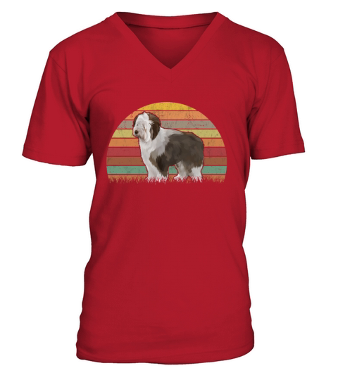 Bobtail Retro Old English Sheepdog Vintage V-Neck T-shirt