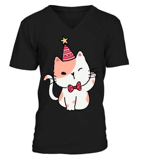 Cat Birthday Idea Girl Comic Cute Gifts V-Neck T-shirt