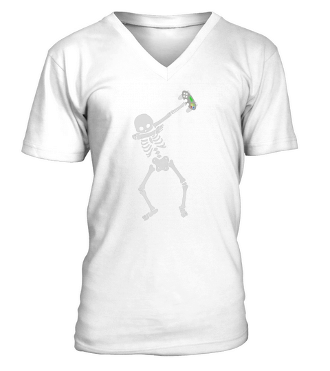 Cool Dabbing Skeleton Gamer Shirt Dab Dance Video Games V-Neck T-shirt