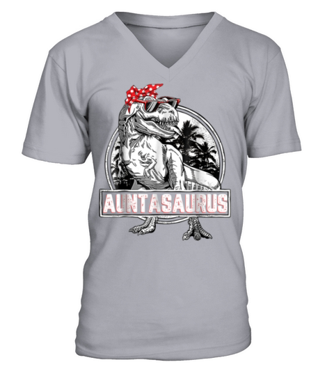 Funny Aunt Saurus Dinosaur T Shirt Women Auntie Gift - Ladies Flowy Tank V-Neck T-shirt