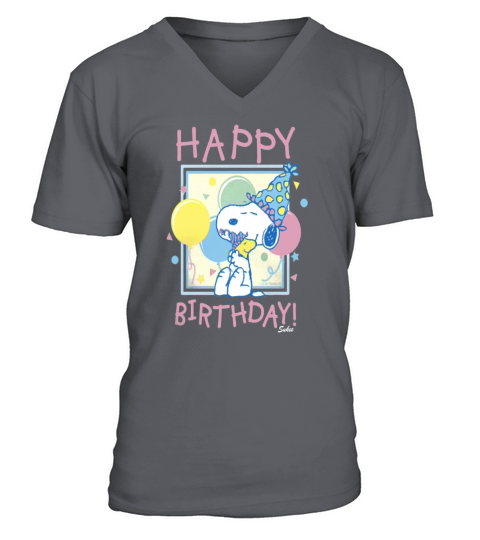 Peanuts Snoopy and Woodstock Happy Birthday V-Neck T-shirt