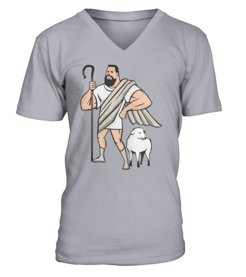 Superhero Shepherd Sheep Standing Cartoon V-Neck T-shirt