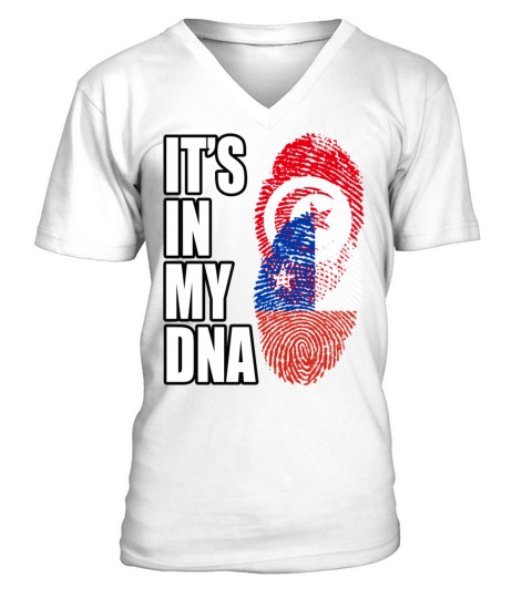 Tunisian And Chilean Mix Heritage DNA Flag V-Neck T-shirt