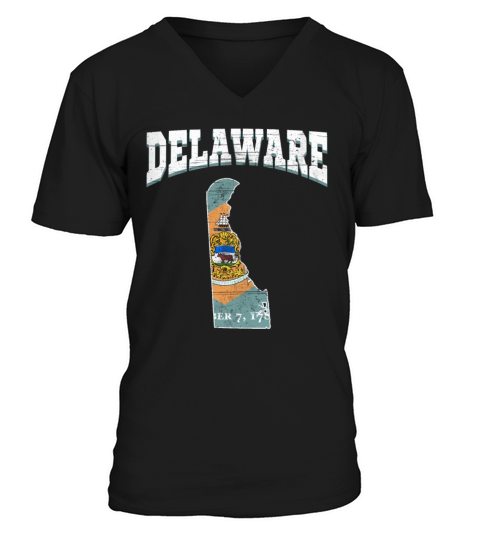 US America State Flag Land Map Delaware V-Neck T-shirt