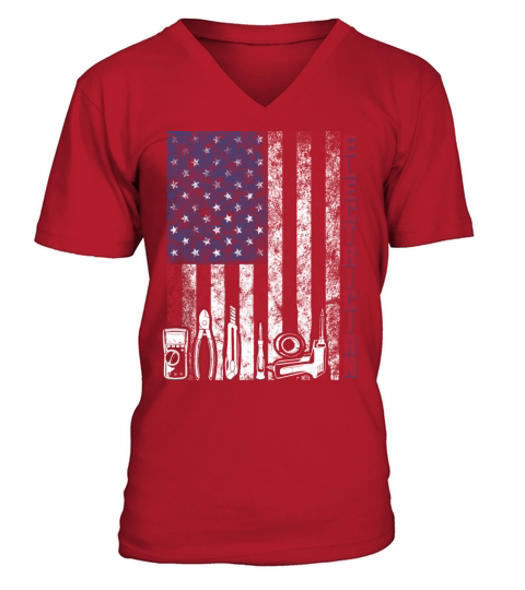 Vintage American Flag Electrician V-Neck T-shirt