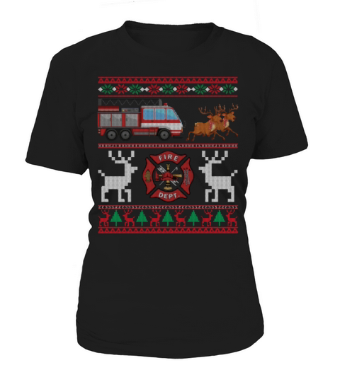 Fire Truck Sleigh Ugly Sweater Christmas Women's T-Shirt