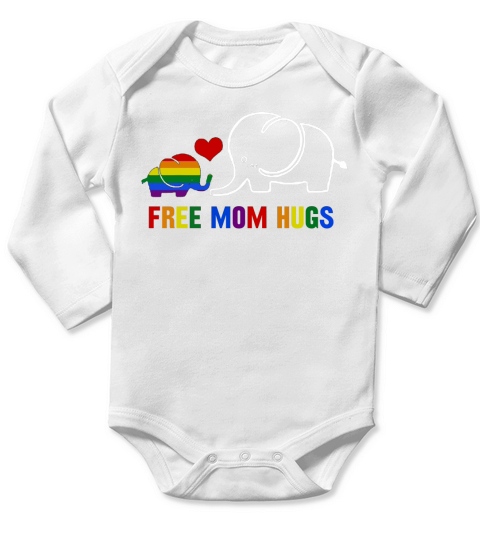 Free Mom Hugs Pride LGBT Mom Elephant Rainbow Gift Shirt Long Sleeve Baby One-Piece