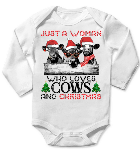 Just A Woman Who Loves Cows And Christmas Funny Long Sleeve Baby One-Piece