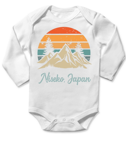 Niseko Japan Retro Vintage Mountain Sunset Outdoor Long Sleeve Baby One-Piece