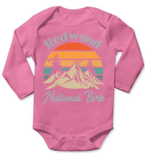 Redwood National Park Retro Vintage Mountain Sunse Long Sleeve Baby One-Piece