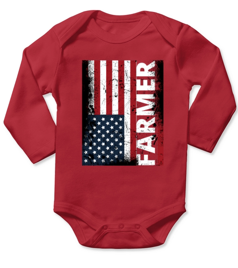 USA Flag Farmer American Farmers Vintage Patriotic Long Sleeve Baby One-Piece