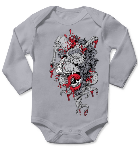 zombie ape with axe on head Long Sleeve Baby One-Piece
