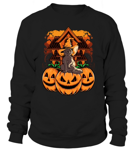 Witch Hat Cat On Creepy Monster Pumkin Faces A Sweatshirt Unisex