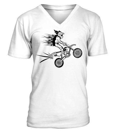 dirtbike motocross flying back fired biker V-Neck T-shirt