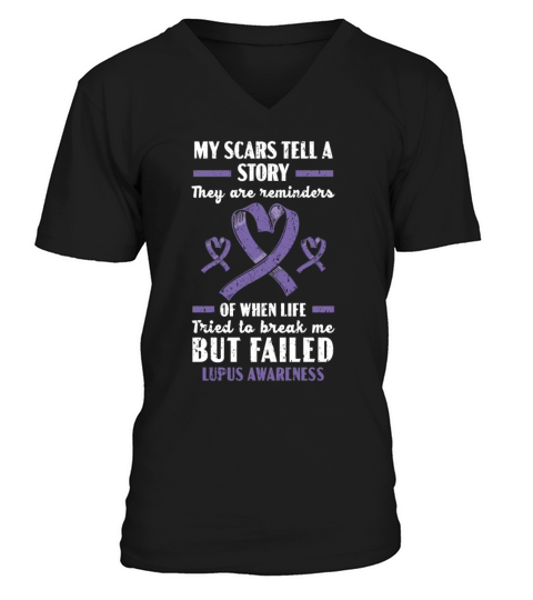 Lupus Awareness Purple Ribbon Autoimmune Disease V-Neck T-shirt