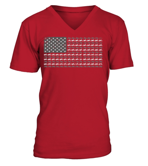 Motorbike USA Flag 4th of July Vintage Motorcycles V-Neck T-shirt