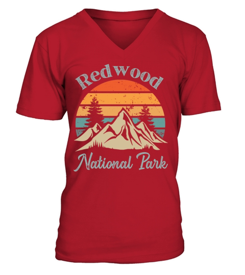 Redwood National Park Retro Vintage Mountain Sunse V-Neck T-shirt