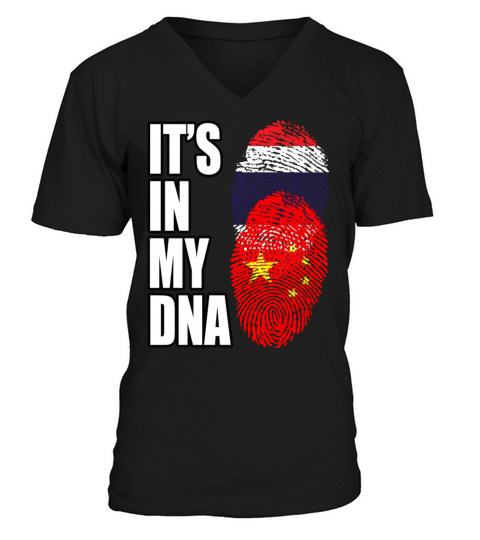 Thai And Chinese Vintage Heritage DNA Flag V-Neck T-shirt