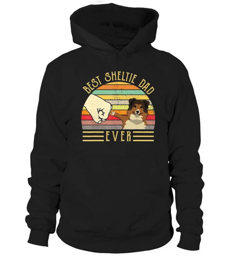Best Sheltie Dad Ever Retro Vintage Sunset Hoodie Unisex
