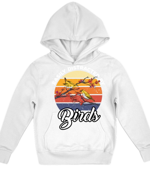 Easily Distracted Funny Vintage Birds Lovers Retro Kids Hoodie