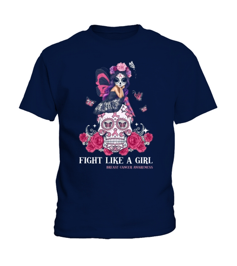Skull fight like a girl breast cancer awareness Kids T-Shirt